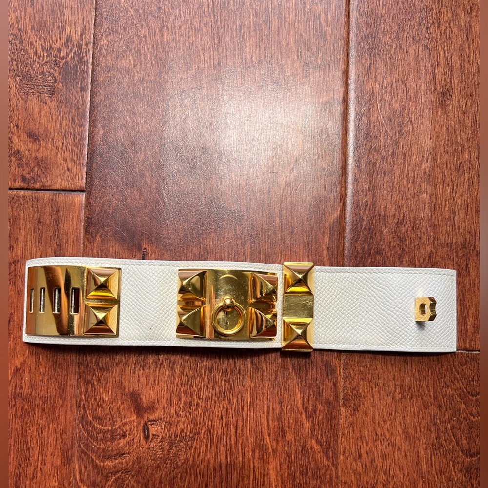 HERMÈS Collier De Chien Bracelet Epsom White Leather